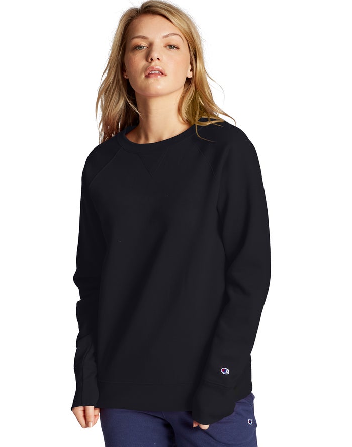 Champion Womens Sweatshirt NZ - Powerblend Fleece Classic Crew Black ( 5638-IPVDN )